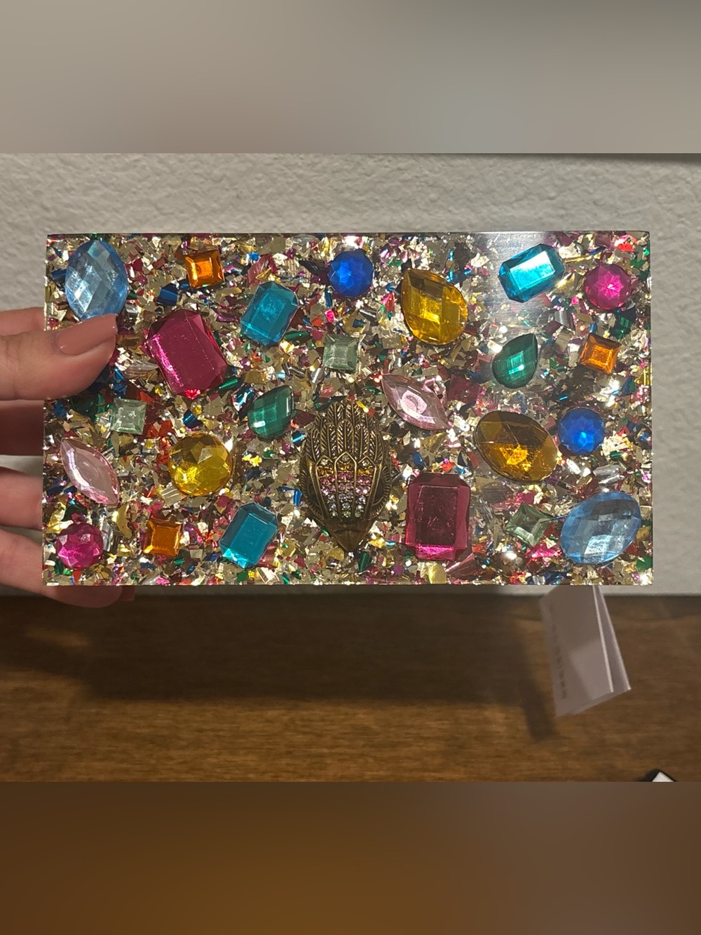 Kurt Geiger Multicolor Jeweled Box Clutch with Crossbody Strap - Picture 2 of 10